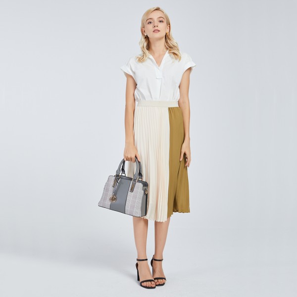 LG2001 - Miss Lulu Gingham Plaid Panel Shoulder Bag - Grey